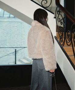 High-End Eco-Friendly Faux Fur Plush Coat with Collar for Women - Warm Autumn Winter Outerwear