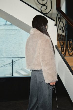High-End Eco-Friendly Faux Fur Plush Coat with Collar for Women - Warm Autumn Winter Outerwear