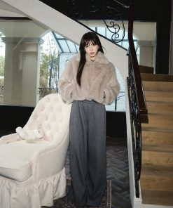 High-End Eco-Friendly Faux Fur Plush Coat with Collar for Women - Warm Autumn Winter Outerwear