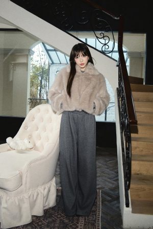 High-End Eco-Friendly Faux Fur Plush Coat with Collar for Women - Warm Autumn Winter Outerwear
