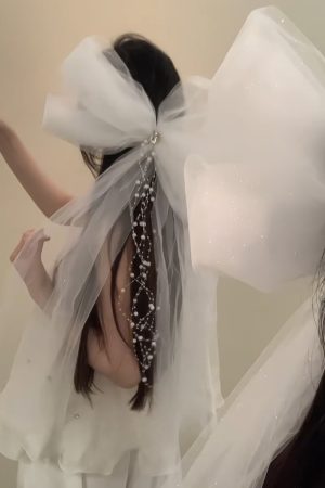 High-End Fairy-Style Butterfly Knot Pearl Hairpin Veil Side Clip Bridal Hair Accessory for Women