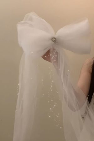 High-End Fairy-Style Butterfly Knot Pearl Hairpin Veil Side Clip Bridal Hair Accessory for Women