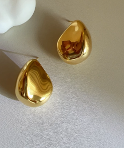 High-End Fashion Irregular Gold-Plated Bead Water Drop Stud Earrings - Versatile Silver Needle Design