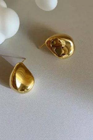 High-End Fashion Irregular Gold-Plated Bead Water Drop Stud Earrings - Versatile Silver Needle Design