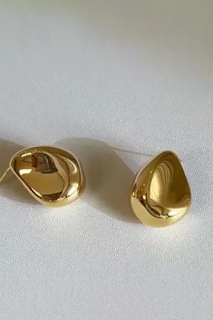 High-End Fashion Irregular Gold-Plated Bead Water Drop Stud Earrings - Versatile Silver Needle Design