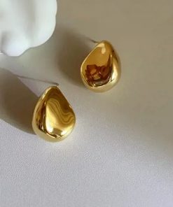 High-End Fashion Irregular Gold-Plated Bead Water Drop Stud Earrings - Versatile Silver Needle Design