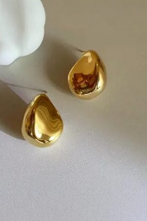 High-End Fashion Irregular Gold-Plated Bead Water Drop Stud Earrings - Versatile Silver Needle Design