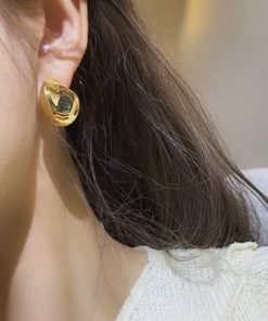 High-End Fashion Irregular Gold-Plated Bead Water Drop Stud Earrings - Versatile Silver Needle Design