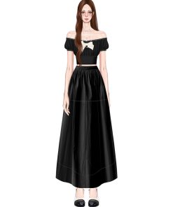 High-End Feel Off-Shoulder T-Shirt Dress with Long Summer Skirt – Chic 90s Inspired Fashion for Effortless Style