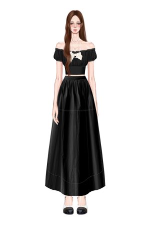 High-End Feel Off-Shoulder T-Shirt Dress with Long Summer Skirt â€“ Chic 90s Inspired Fashion for Effortless Style