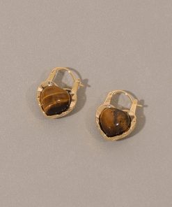 High-End Floating Heart Tiger Eye Stone Earrings - Unique Niche Design Ear Clips for Autumn Winter Fashion