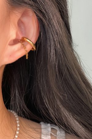 High-End Floating Tassel Ear Cuff - Indifferent Style Metal Chain Earrings for Women - No Ear Hole Design - Trendy Statement Jewelry