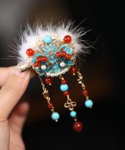 High-End Fluffy Lion Dance Hair Clips for Girls - Cute Ancient Style Hanfu Hair Accessories for Autumn and Winter 2025