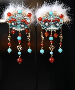 High-End Fluffy Lion Dance Hair Clips for Girls - Cute Ancient Style Hanfu Hair Accessories for Autumn and Winter 2025