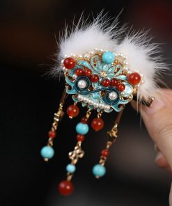High-End Fluffy Lion Dance Hair Clips for Girls - Cute Ancient Style Hanfu Hair Accessories for Autumn and Winter 2025