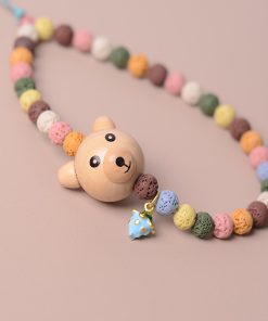 High-End Forest-Style Cute Bear Berry Volcanic Stone Phone Chain Lanyard Pendant Case Keychain Accessory