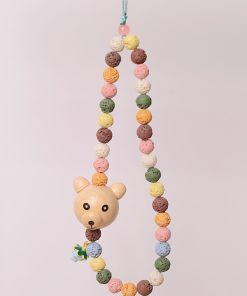 High-End Forest-Style Cute Bear Berry Volcanic Stone Phone Chain Lanyard Pendant Case Keychain Accessory