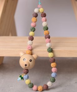 High-End Forest-Style Cute Bear Berry Volcanic Stone Phone Chain Lanyard Pendant Case Keychain Accessory