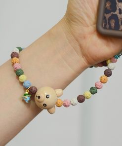 High-End Forest-Style Cute Bear Berry Volcanic Stone Phone Chain Lanyard Pendant Case Keychain Accessory