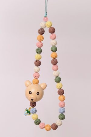 High-End Forest-Style Cute Bear Berry Volcanic Stone Phone Chain Lanyard Pendant Case Keychain Accessory