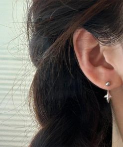 High-End Four-Star Mango Ear Studs for Women, Back-Hanging Two-Strap Screw-On Hook Earrings, Unique Fashion Accessories