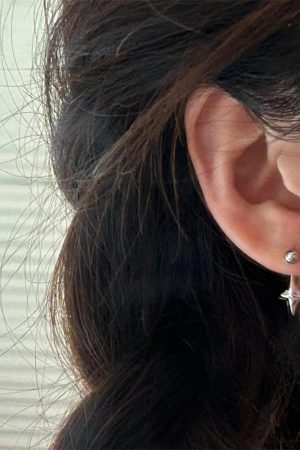 High-End Four-Star Mango Ear Studs for Women, Back-Hanging Two-Strap Screw-On Hook Earrings, Unique Fashion Accessories