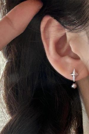 High-End Four-Star Mango Ear Studs for Women, Back-Hanging Two-Strap Screw-On Hook Earrings, Unique Fashion Accessories