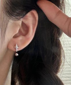 High-End Four-Star Mango Ear Studs for Women, Back-Hanging Two-Strap Screw-On Hook Earrings, Unique Fashion Accessories