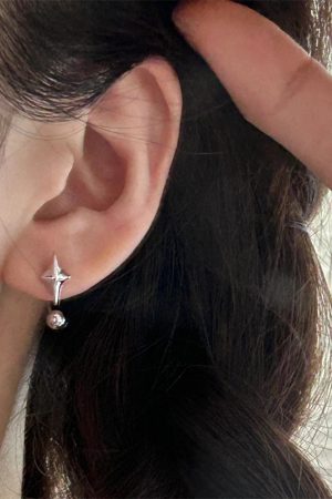 High-End Four-Star Mango Ear Studs for Women, Back-Hanging Two-Strap Screw-On Hook Earrings, Unique Fashion Accessories