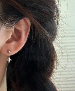 High-End Four-Star Mango Ear Studs for Women, Back-Hanging Two-Strap Screw-On Hook Earrings, Unique Fashion Accessories