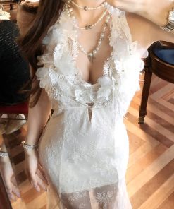 High-End French Lace Halter Dress for Women - Summer Waist-Defining Slim Long Dress with Athena's Wings Design