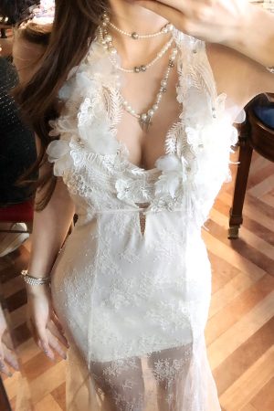 High-End French Lace Halter Dress for Women - Summer Waist-Defining Slim Long Dress with Athena's Wings Design