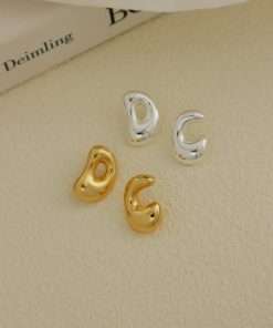 High-End French Minimalist Glossy Textured Irregular Gold-Plated Silver Needle Stud Earrings