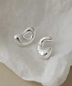 High-End French Minimalist Glossy Textured Irregular Gold-Plated Silver Needle Stud Earrings