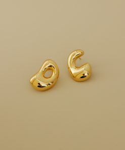 High-End French Minimalist Glossy Textured Irregular Gold-Plated Silver Needle Stud Earrings