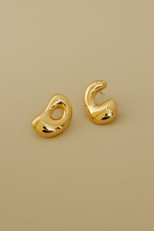 High-End French Minimalist Glossy Textured Irregular Gold-Plated Silver Needle Stud Earrings