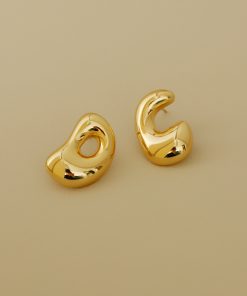 High-End French Minimalist Glossy Textured Irregular Gold-Plated Silver Needle Stud Earrings