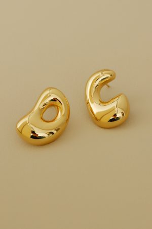 High-End French Minimalist Glossy Textured Irregular Gold-Plated Silver Needle Stud Earrings