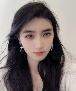 High-End French Retro Blue Heart Earrings - Fashionable Personality Accessories with Elegant Vintage Style