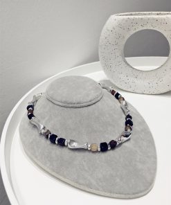 High-End French Retro Irregular Color-Block Geometric Necklace with Metal Strip - Chic Clavicle Chain Neck Ornament