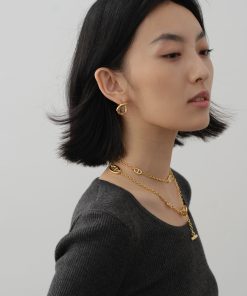 High-End French Retro Minimalist Gold Cross Round Hoop Horn Earrings - European American Fashion Statement Jewelry