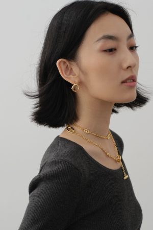 High-End French Retro Minimalist Gold Cross Round Hoop Horn Earrings - European American Fashion Statement Jewelry