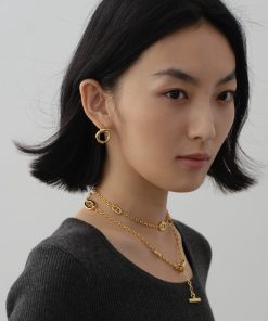 High-End French Retro Minimalist Gold Cross Round Hoop Horn Earrings - European American Fashion Statement Jewelry