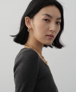 High-End French Retro Minimalist Gold Cross Round Hoop Horn Earrings - European American Fashion Statement Jewelry