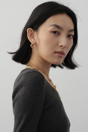 High-End French Retro Minimalist Gold Cross Round Hoop Horn Earrings - European American Fashion Statement Jewelry