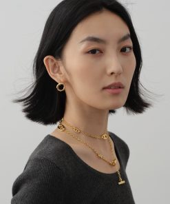 High-End French Retro Minimalist Gold Cross Round Hoop Horn Earrings - European American Fashion Statement Jewelry