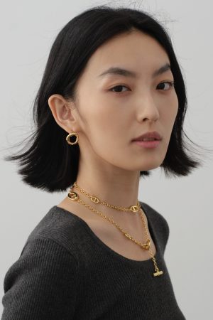 High-End French Retro Minimalist Gold Cross Round Hoop Horn Earrings - European American Fashion Statement Jewelry