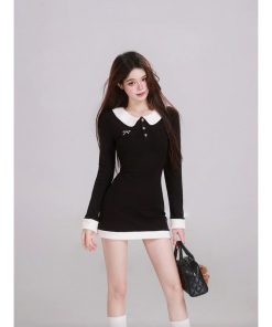 High-End French-Style Black Double-Sided Velvet Dress for Women, Waist-Cinching Silhouette, Elegant Short Skirt, Spring Collection