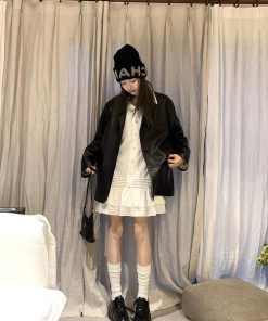 High-End French-Style Black Shirt Dress for Women, Loose Fit Spring Dress with Short Skirt, Chic Designer Look