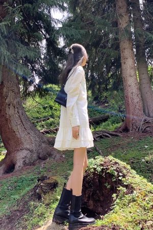High-End French-Style Black Shirt Dress for Women, Loose Fit Spring Dress with Short Skirt, Chic Designer Look